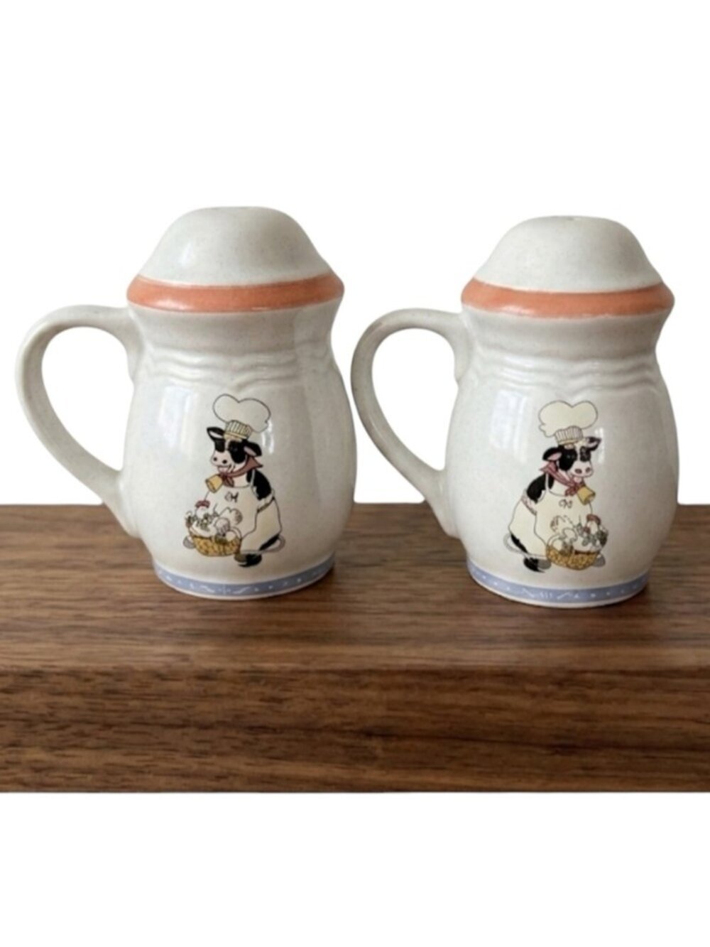 Vintage Cow Chef Salt Pepper Shakers White Mauve Pink & Blue 1880’s Collectible
